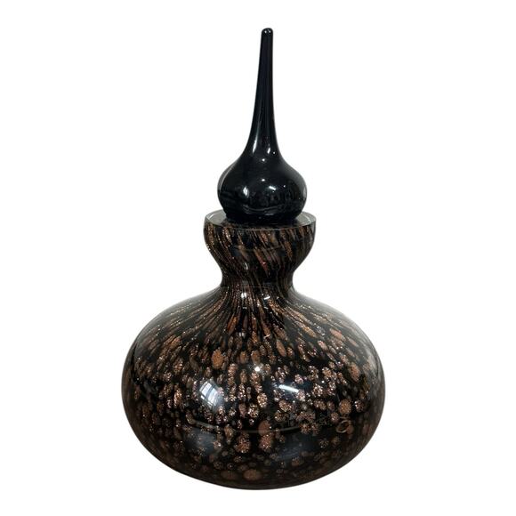 Glass Art Perfume Bottle Black Brown‎ Sparkle Genie Decorative Container Dabber - Picture 1 of 9